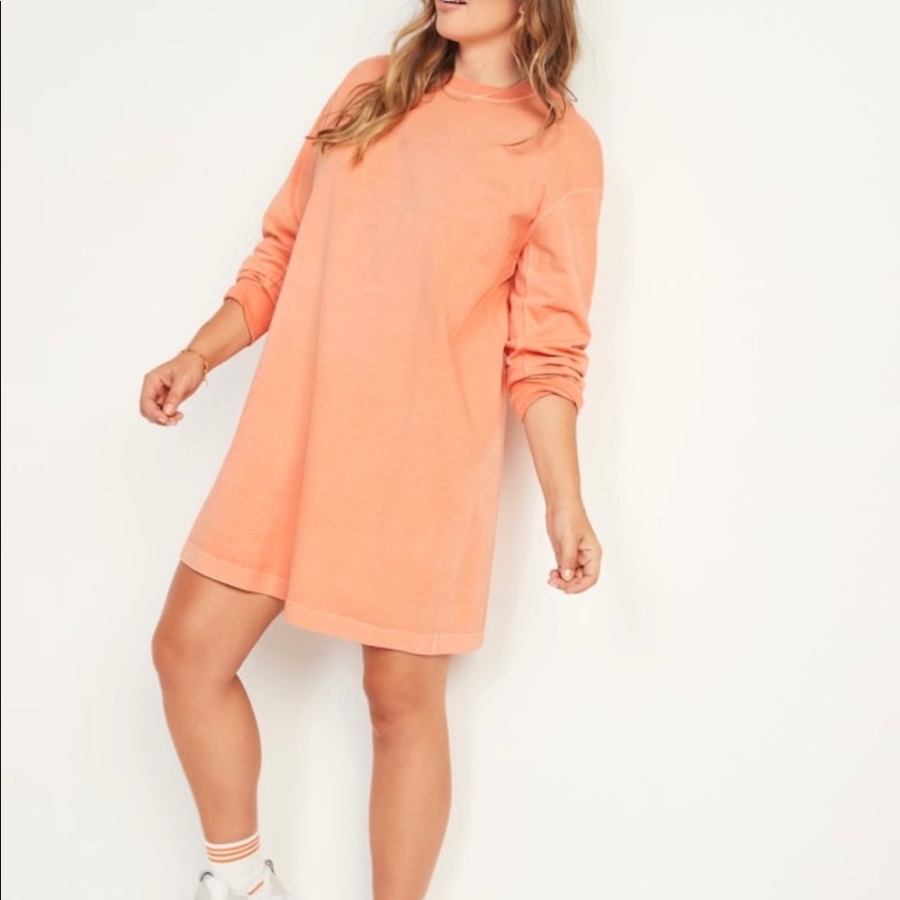 Loose Vintage Garment-Dyed Long-
Sleeve T-Shirt Shift Dress for Women sz L